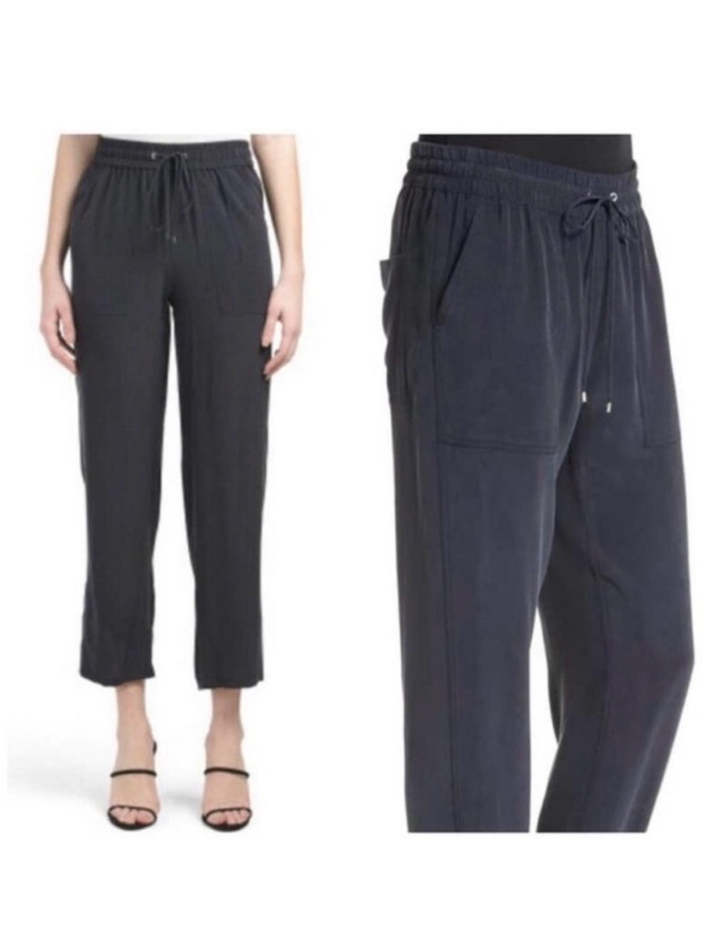 Theory Cortlandt Summer Silk
Joggers Pants Black
Drawstring Waist Slim Pockets
2